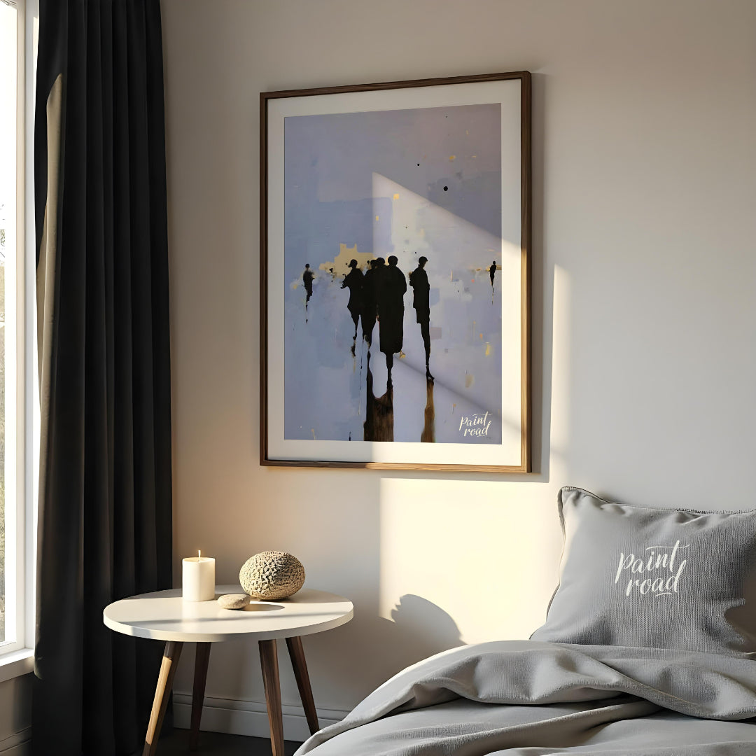 """Gathering Shadows"" captures a fleeting moment of human interaction in a subtly abstract setting… for bedroom