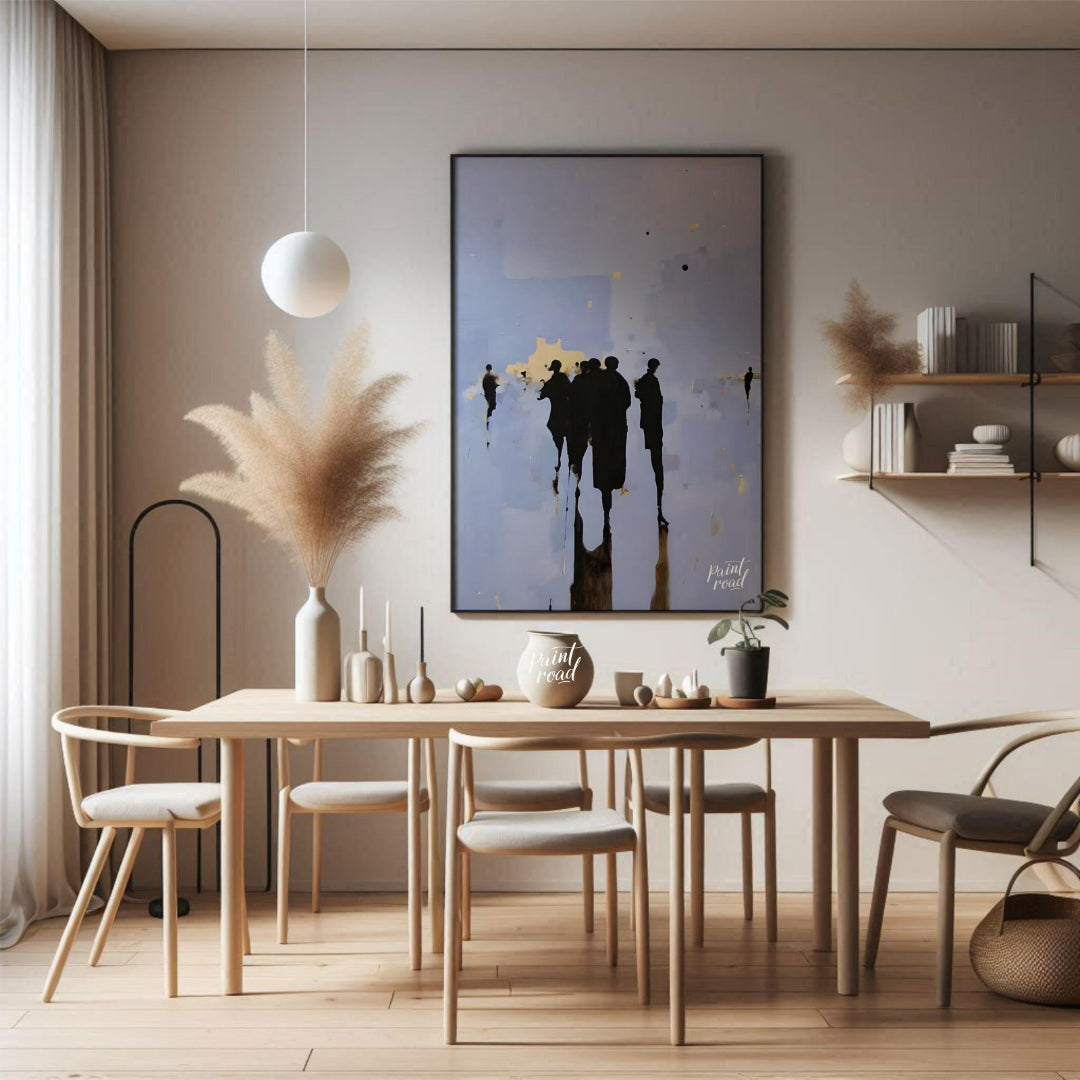 """Gathering Shadows"" captures a fleeting moment of human interaction in a subtly abstract setting… for dining room