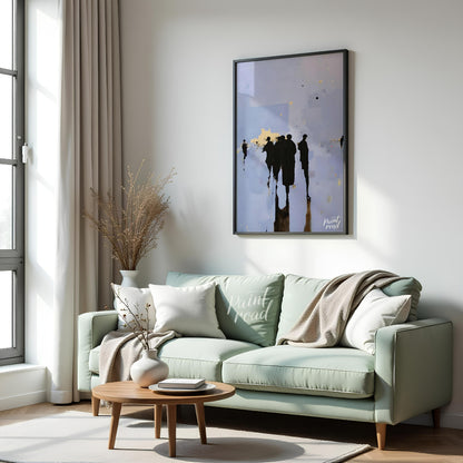 """Gathering Shadows"" captures a fleeting moment of human interaction in a subtly abstract setting… for living room