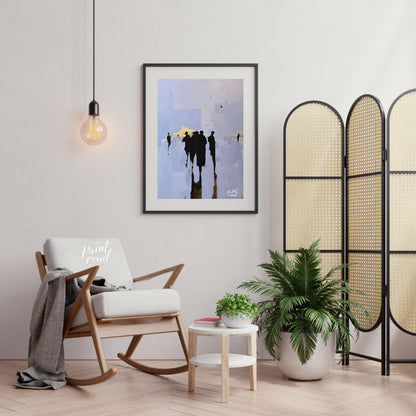 """Gathering Shadows"" captures a fleeting moment of human interaction in a subtly abstract setting… for living room