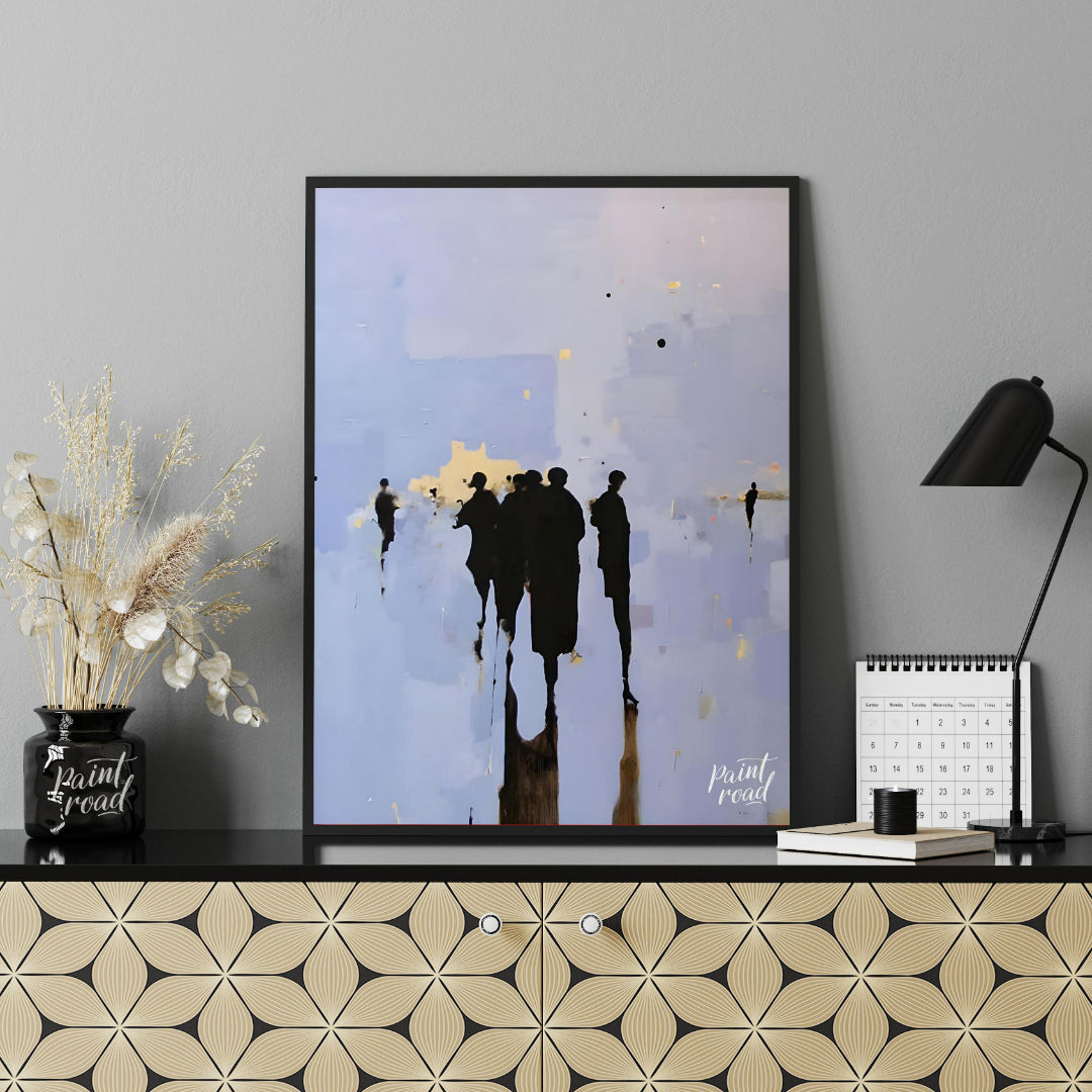 """Gathering Shadows"" captures a fleeting moment of human interaction in a subtly abstract setting… for office