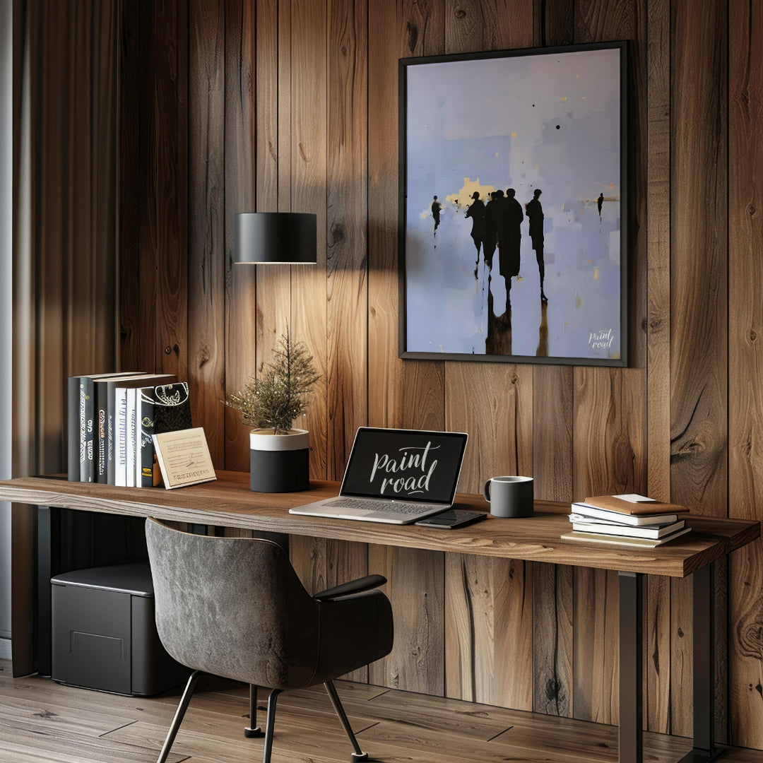 """Gathering Shadows"" captures a fleeting moment of human interaction in a subtly abstract setting… for office