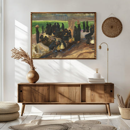 Step into a serene moment captured in rich earthy tones with 'Gathering Under Sunlit Shade.' This for Sitting Area