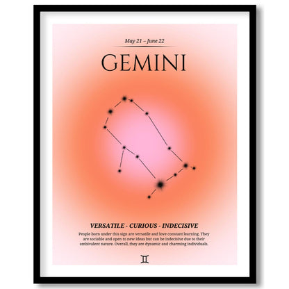 This poster features the Gemini zodiac sign, which is represented by the constellation of Gemini. T… for house