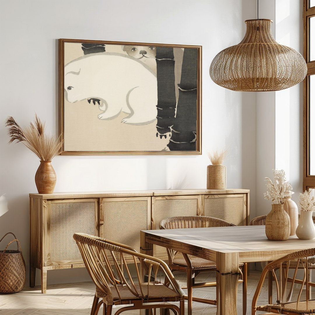 Discover the serene charm of 'Gentle Bear Encounter,' where subtle shades capture the innocent for Dining