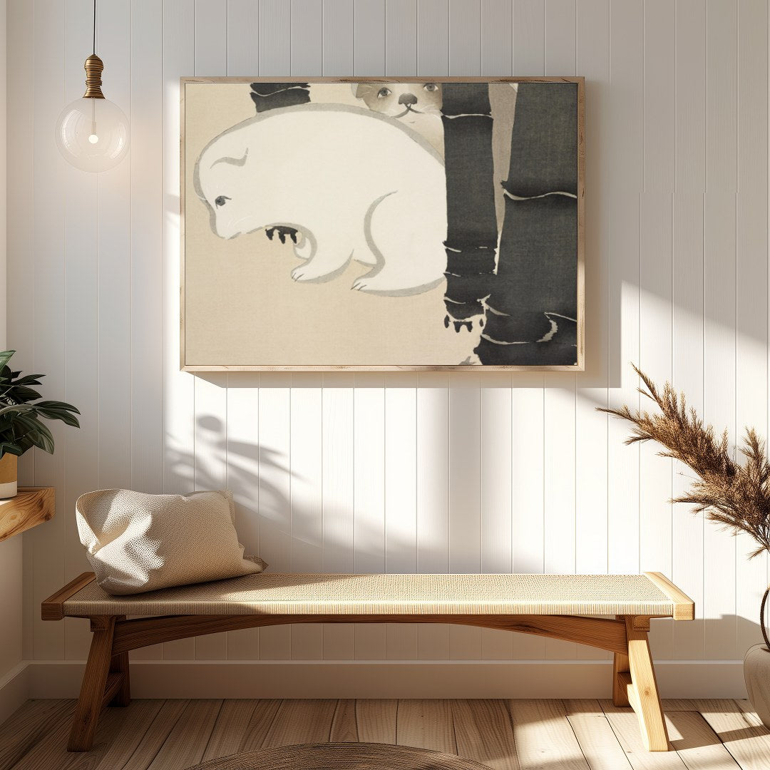 Discover the serene charm of 'Gentle Bear Encounter,' where subtle shades capture the innocent for Hallway
