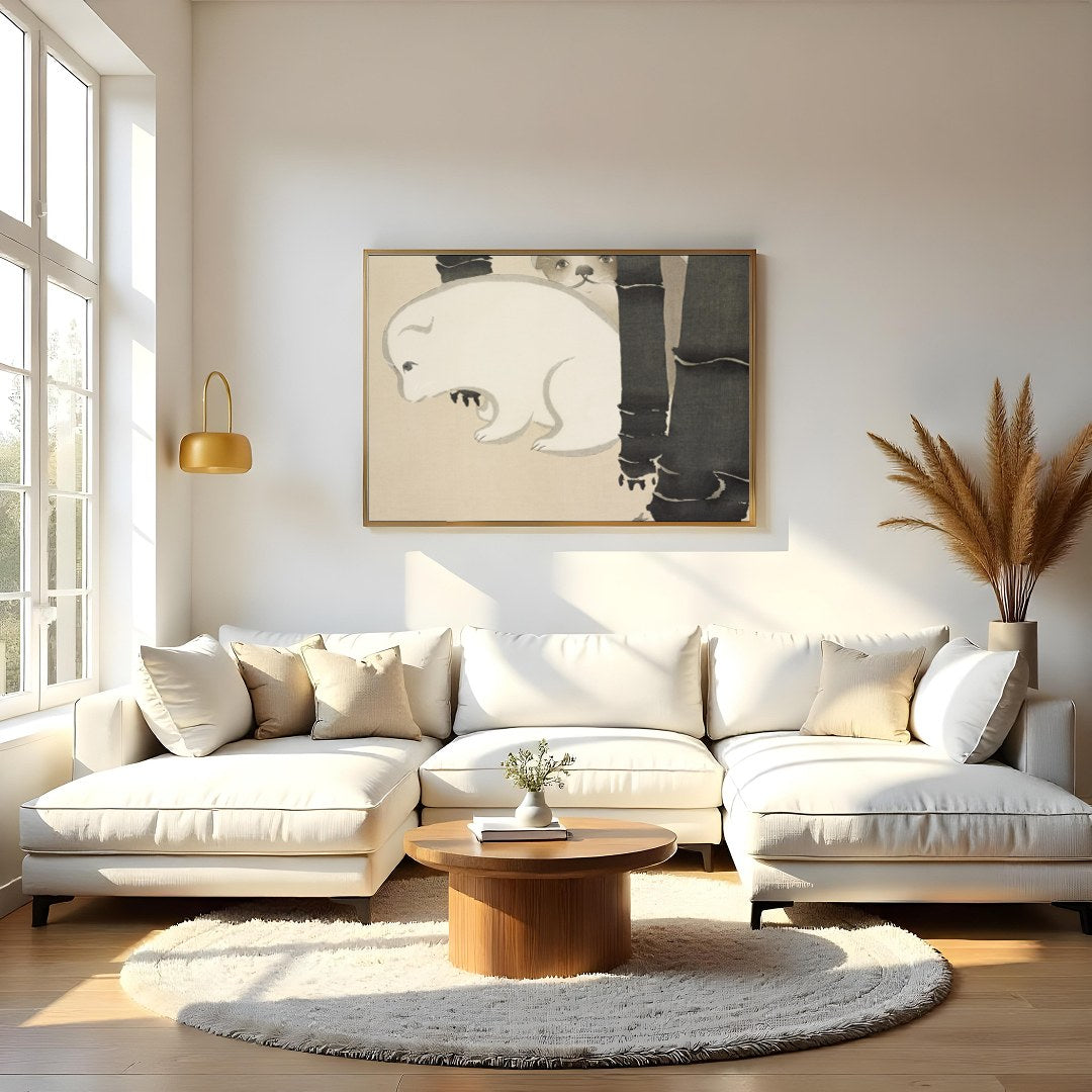 Discover the serene charm of 'Gentle Bear Encounter,' where subtle shades capture the innocent for Living Room