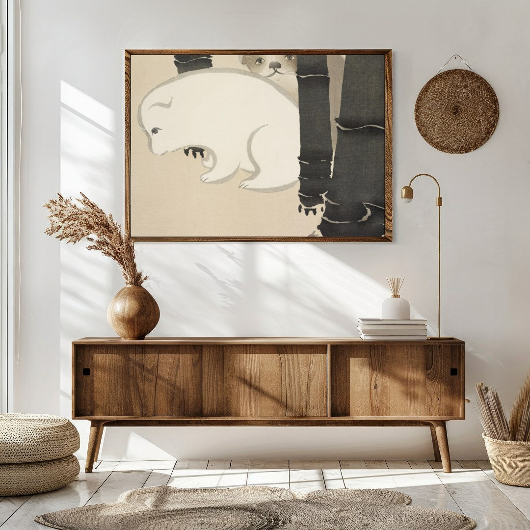 Discover the serene charm of 'Gentle Bear Encounter,' where subtle shades capture the innocent for Sitting Area