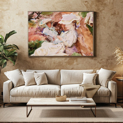 This charming watercolor painting captures a serene and intimate moment between a mother and child, for Family Room