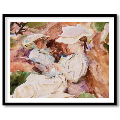 This charming watercolor painting captures a serene and intimate moment between a mother and child, for loft