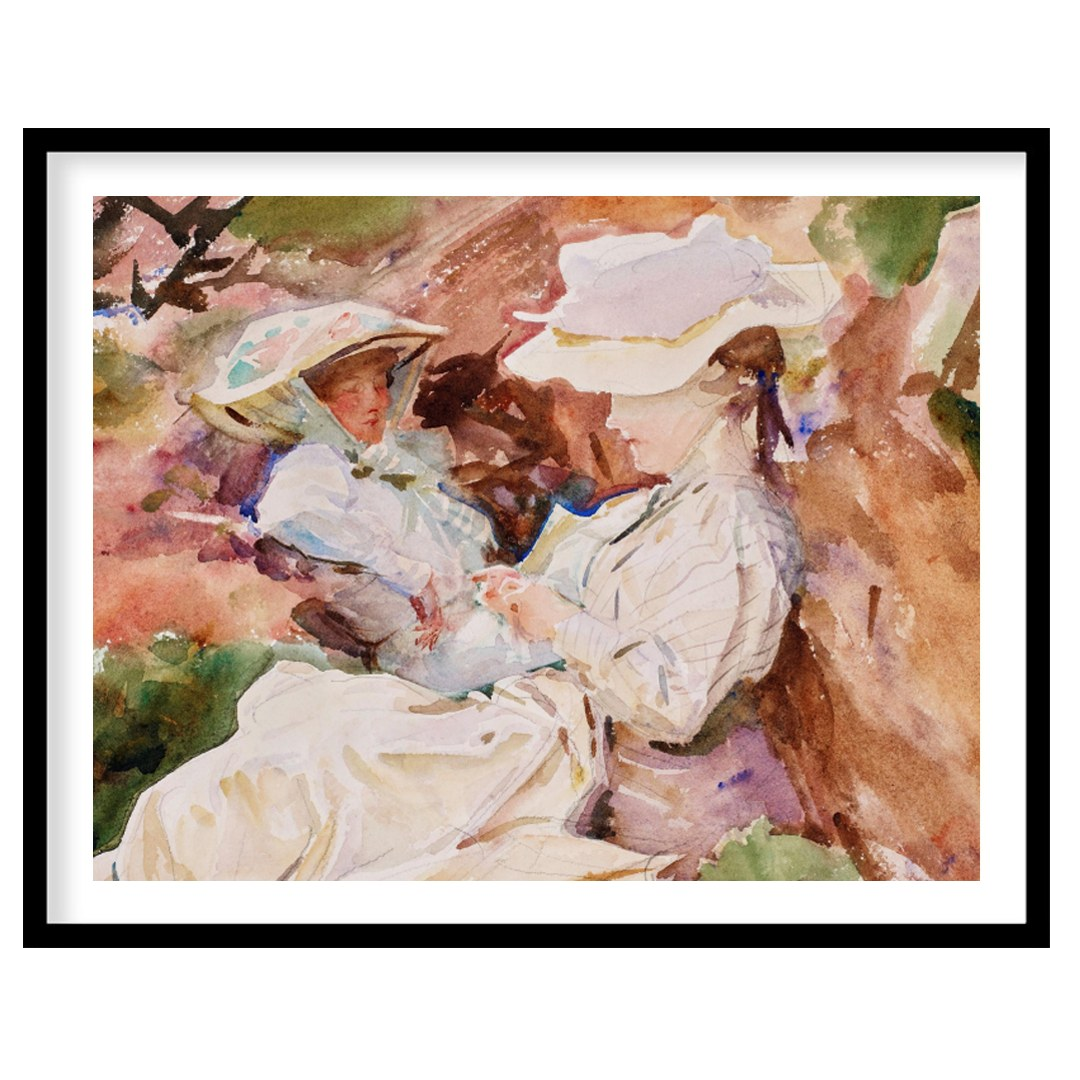 This charming watercolor painting captures a serene and intimate moment between a mother and child, for loft