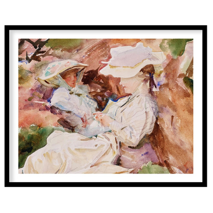 This charming watercolor painting captures a serene and intimate moment between a mother and child, for loft