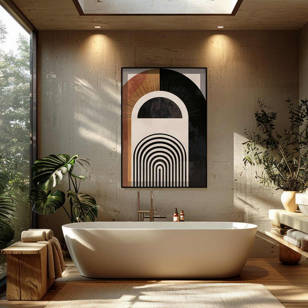 Discover a captivating blend of symmetry and style with this geometric wall art. Featuring bold for Bathroom