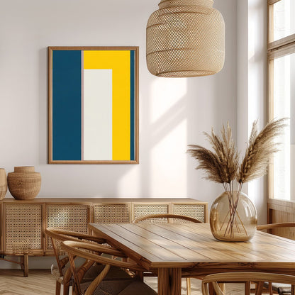 This bold and modern artwork features a striking balance of geometric shapes in deep blue and for Extra Kitchen