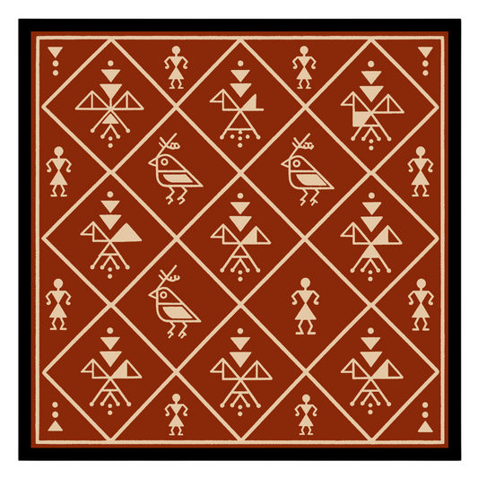 Immerse yourself in the rhythmic dance of geometric patterns with this Warli art print. Featuring for haven