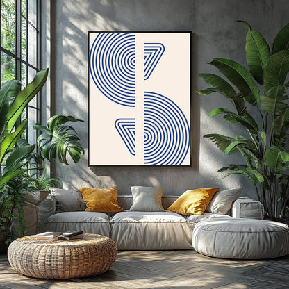 This captivating piece features intricate blue concentric circles set against a soft beige for Balcony