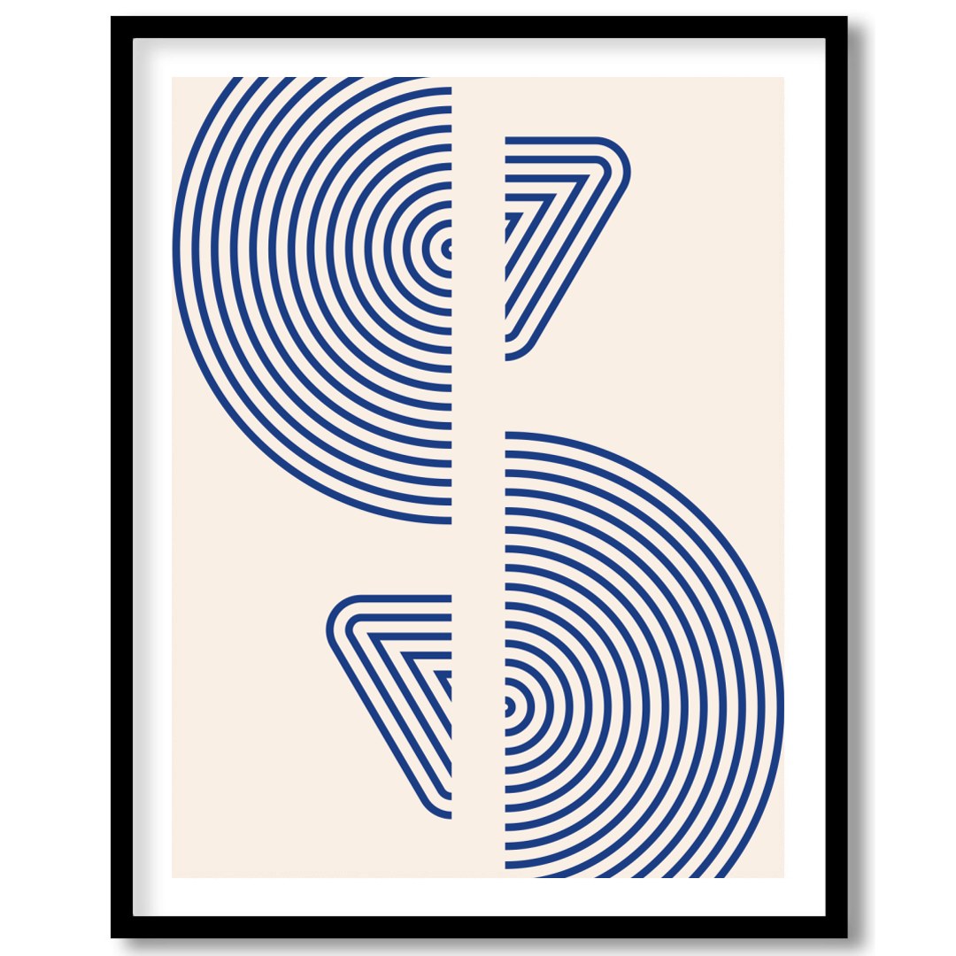 This captivating piece features intricate blue concentric circles set against a soft beige for bedroom