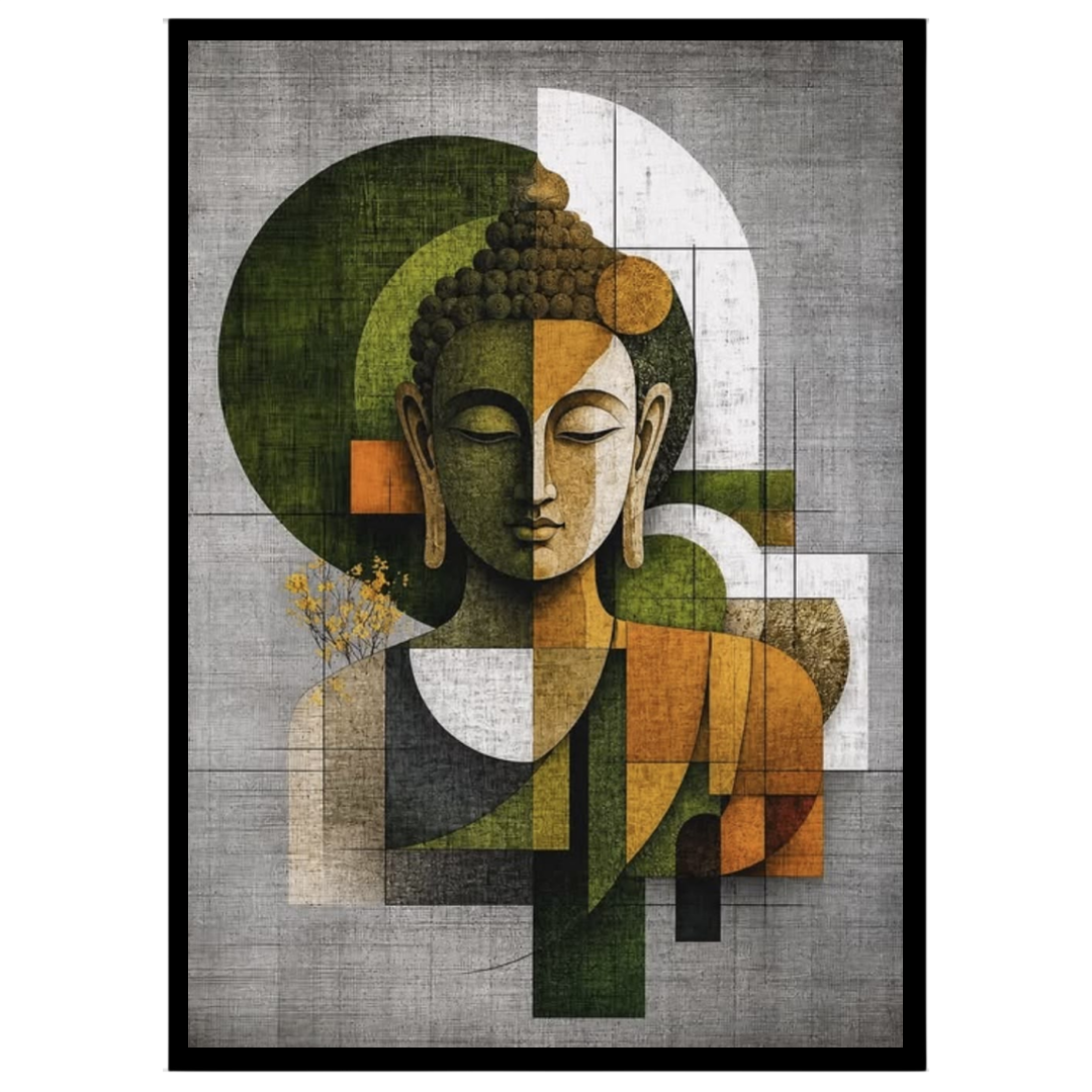 Experience the tranquility of Buddha in this exquisite geometric art piece, where symmetry and for haven