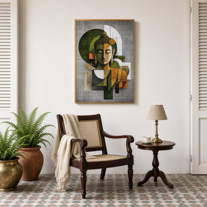 Experience the tranquility of Buddha in this exquisite geometric art piece, where symmetry and for Sitting Lounge