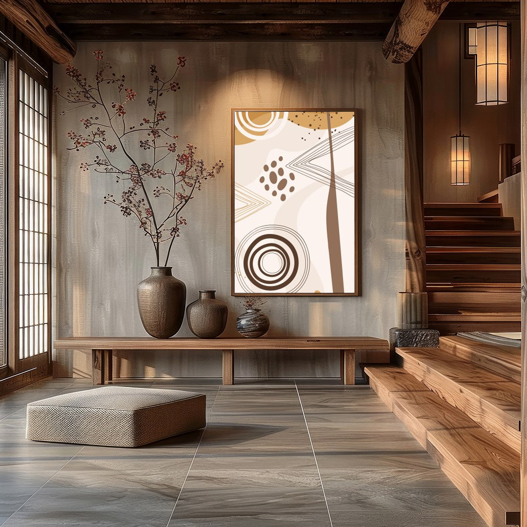 Elevate your space with this stunning geometric abstract artwork featuring a harmonious blend of for Hall