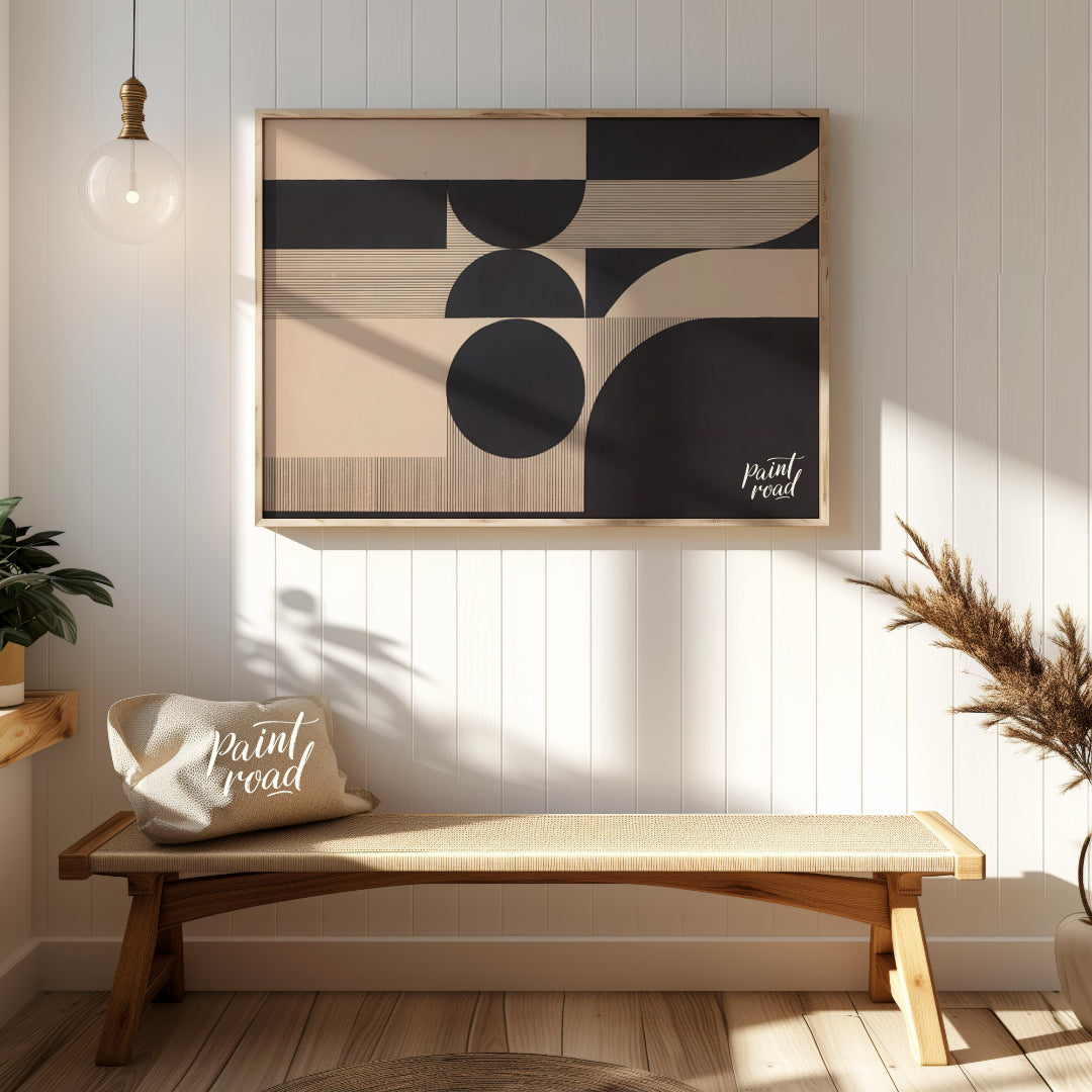 Geometric Echo presents a striking composition of abstract shapes and lines, creating a visually co… for entryway