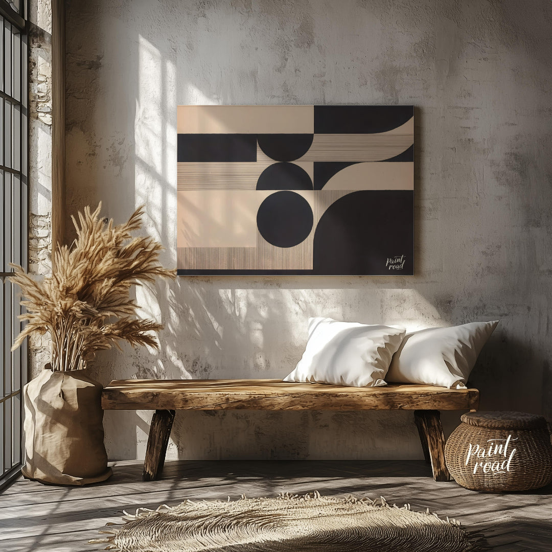 Geometric Echo presents a striking composition of abstract shapes and lines, creating a visually co… for entryway