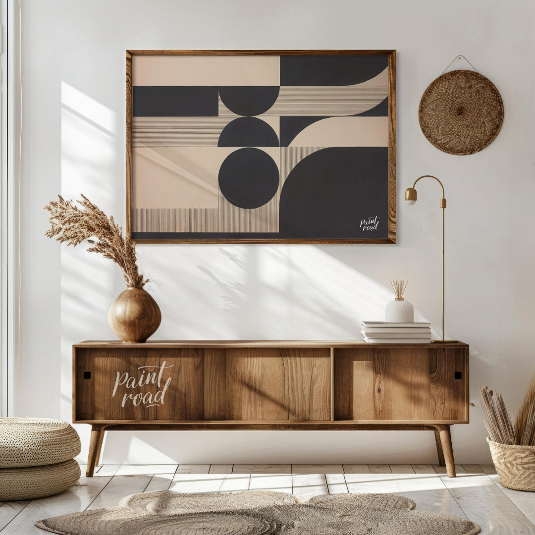 Geometric Echo presents a striking composition of abstract shapes and lines, creating a visually co… for living room