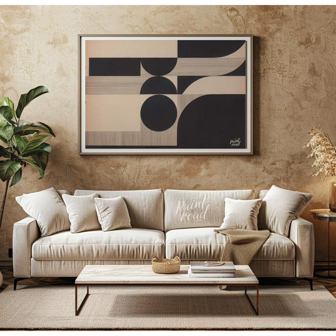 Geometric Echo presents a striking composition of abstract shapes and lines, creating a visually co… for living room