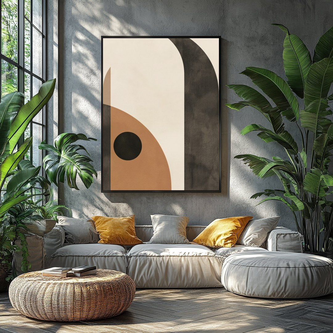 This mesmerizing piece blends geometric abstraction with earthy tones, creating a sense of balance for Balcony
