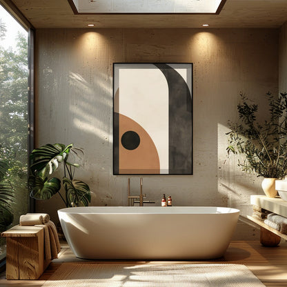 This mesmerizing piece blends geometric abstraction with earthy tones, creating a sense of balance for Bathroom