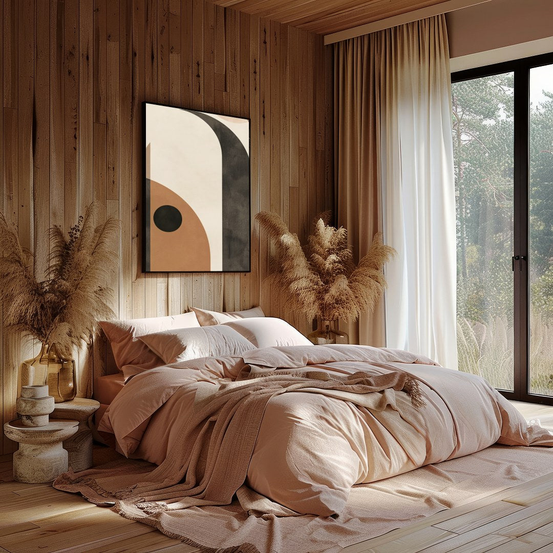 This mesmerizing piece blends geometric abstraction with earthy tones, creating a sense of balance for Bedroom