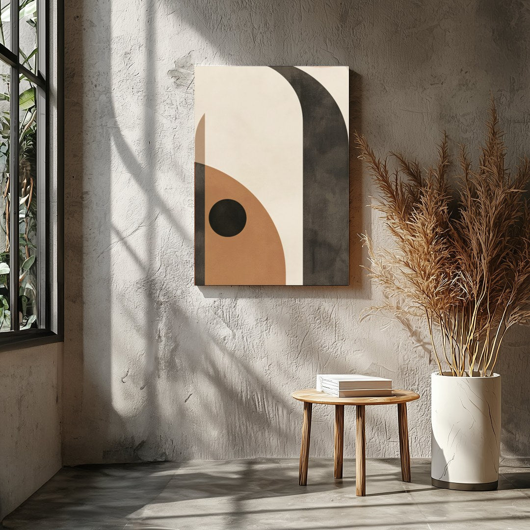 This mesmerizing piece blends geometric abstraction with earthy tones, creating a sense of balance for Entrance