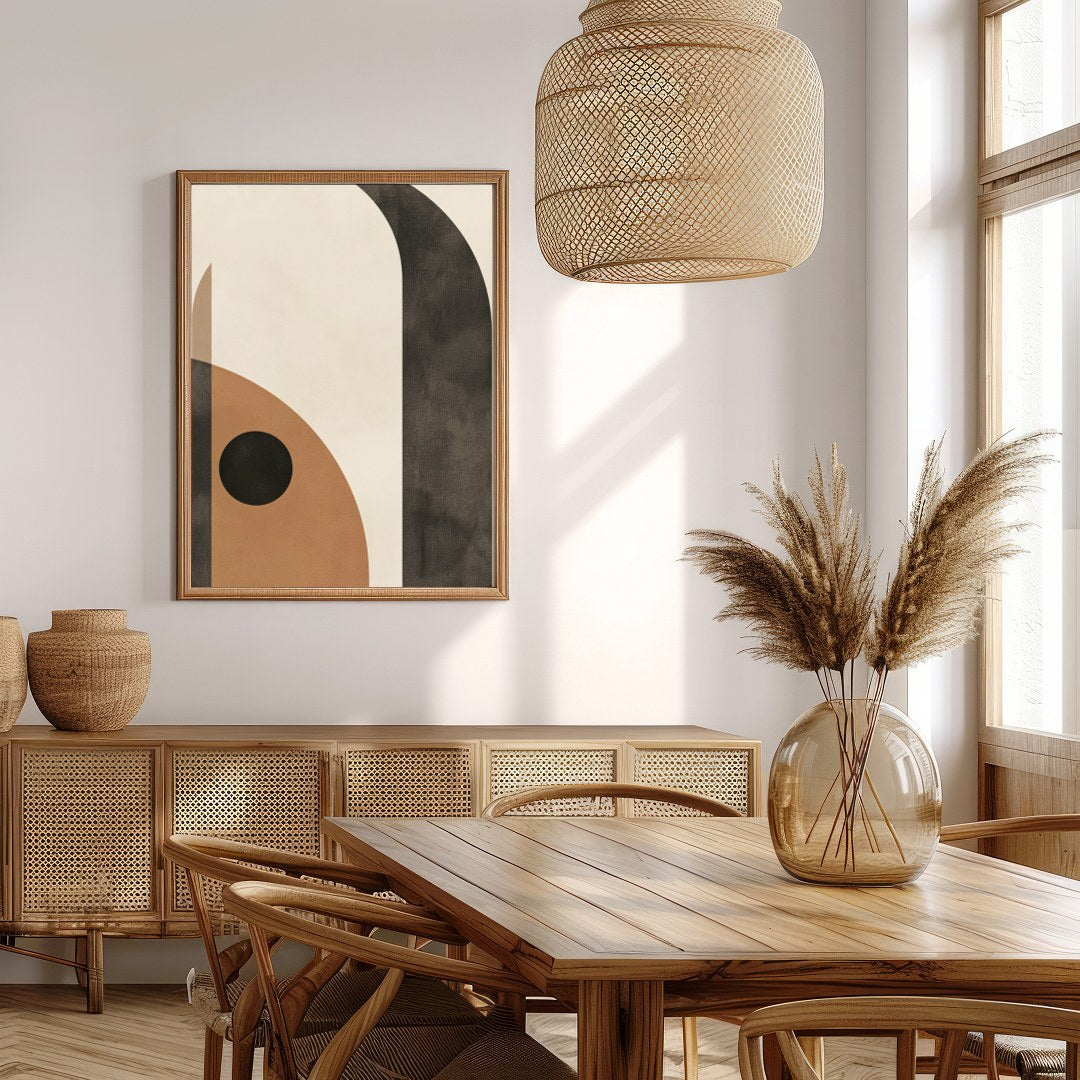 This mesmerizing piece blends geometric abstraction with earthy tones, creating a sense of balance for Extra Kitchen