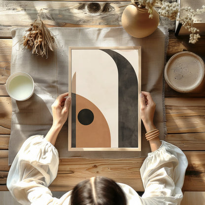 This mesmerizing piece blends geometric abstraction with earthy tones, creating a sense of balance for Kitchen