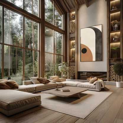 This mesmerizing piece blends geometric abstraction with earthy tones, creating a sense of balance for Living Room