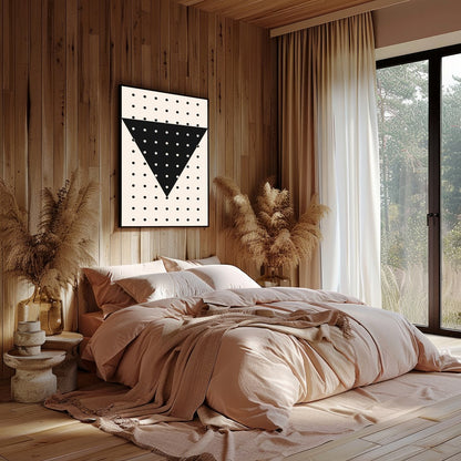 This captivating piece features a bold black inverted triangle accentuated by a pattern of for Bedroom