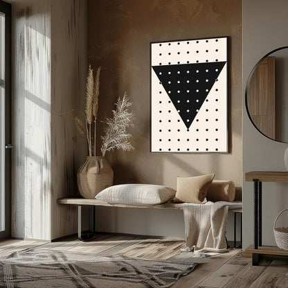 This captivating piece features a bold black inverted triangle accentuated by a pattern of for house