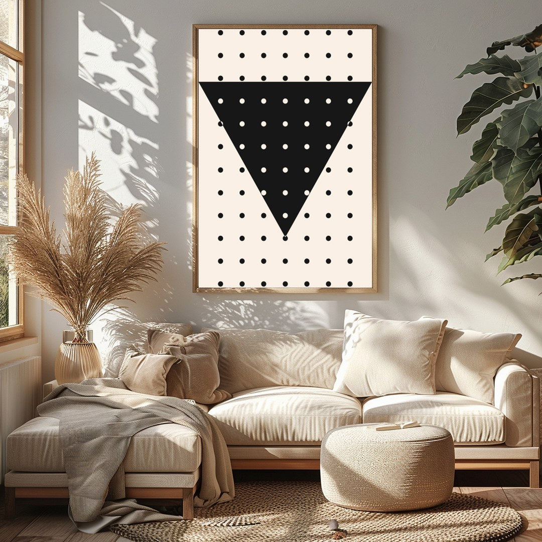 This captivating piece features a bold black inverted triangle accentuated by a pattern of for Sitting Area