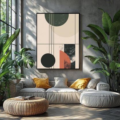This modern piece captivates with its interplay of geometric forms and earthy colors, exuding a for Balcony