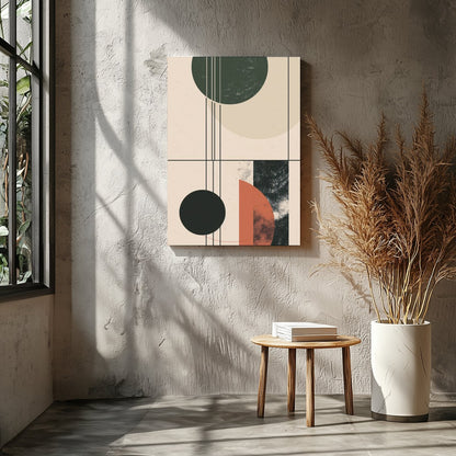 This modern piece captivates with its interplay of geometric forms and earthy colors, exuding a for Entrance