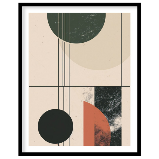 This modern piece captivates with its interplay of geometric forms and earthy colors, exuding a for house