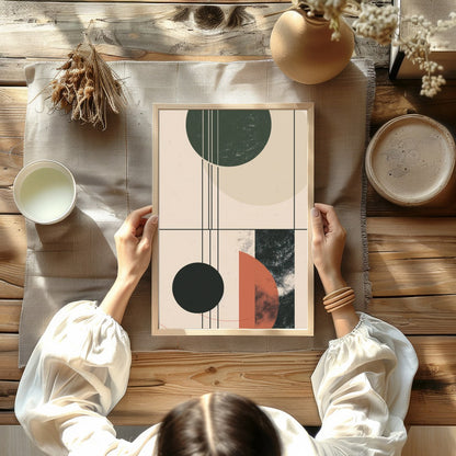 This modern piece captivates with its interplay of geometric forms and earthy colors, exuding a for Kitchen