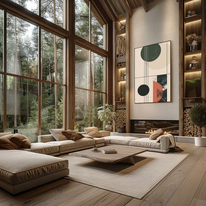 This modern piece captivates with its interplay of geometric forms and earthy colors, exuding a for Living Room