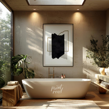 """Geometric Fragment"" presents a minimalist abstract composition with a focus on geometric shapes… for bathroom