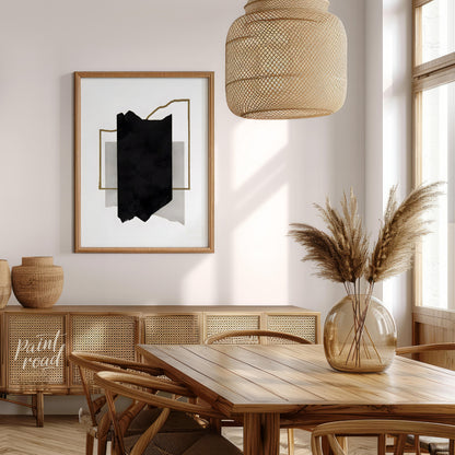 """Geometric Fragment"" presents a minimalist abstract composition with a focus on geometric shapes… for dining room