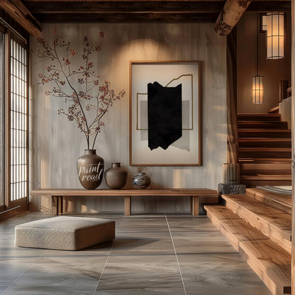 """Geometric Fragment"" presents a minimalist abstract composition with a focus on geometric shapes… for entryway