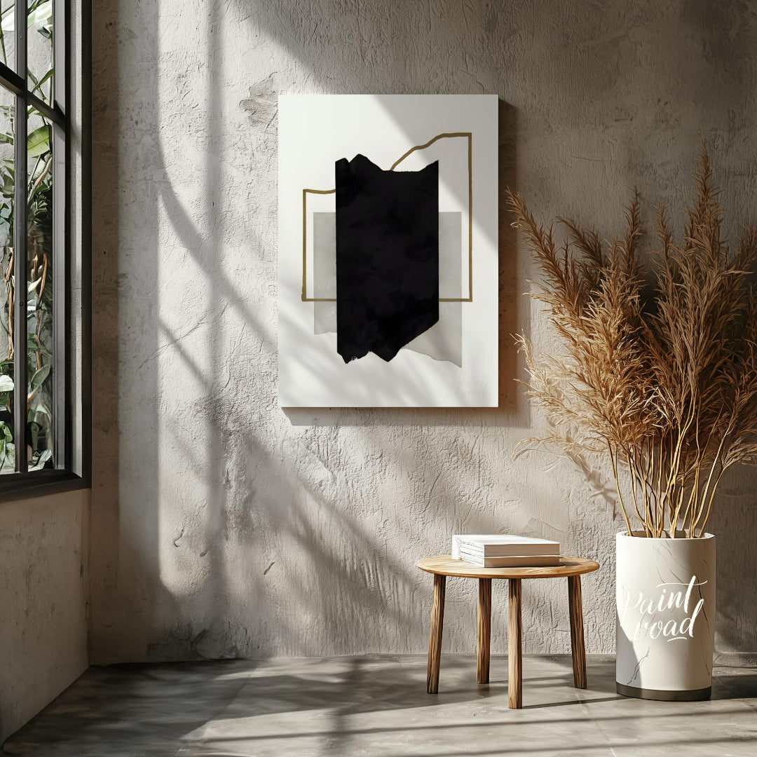 """Geometric Fragment"" presents a minimalist abstract composition with a focus on geometric shapes… for living room