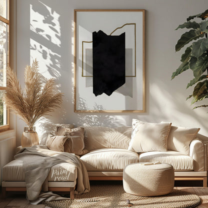 """Geometric Fragment"" presents a minimalist abstract composition with a focus on geometric shapes… for living room