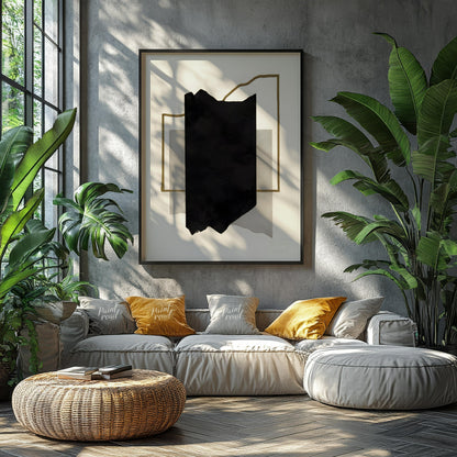 """Geometric Fragment"" presents a minimalist abstract composition with a focus on geometric shapes… for living room