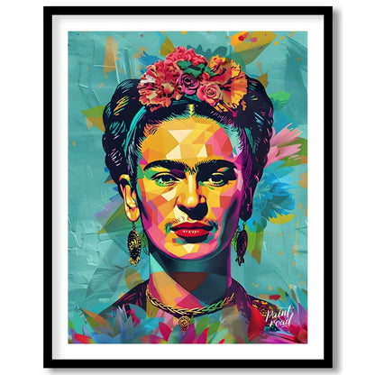 This vibrant art presents a vibrant and modern interpretation of the iconic Frida Kahlo. Her recogn… for room
